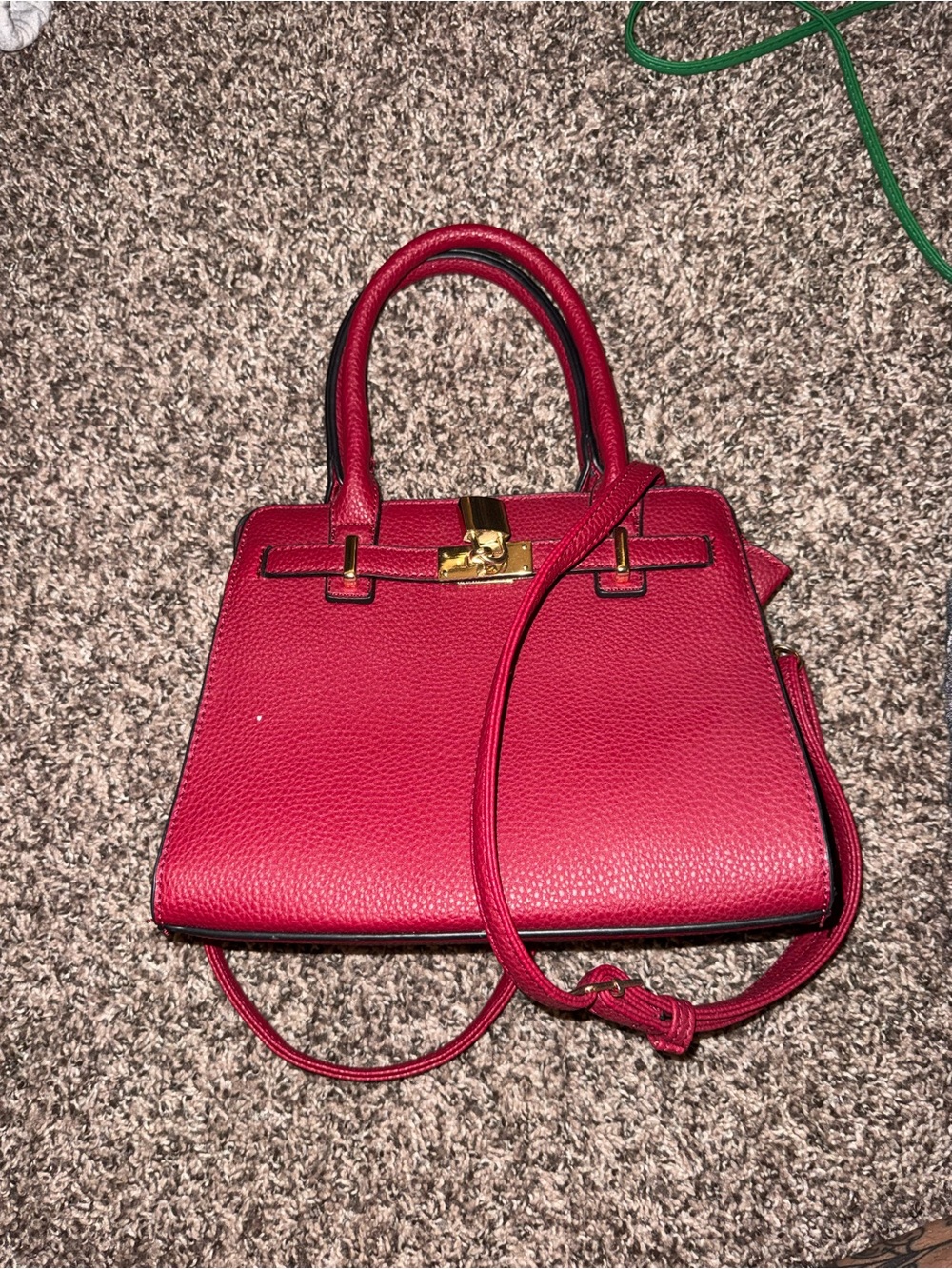 Red Structured Top-Handle Satchel with Gold Hardware